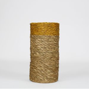 Woven Raffia Bottle Holder w colour rim - Mustard