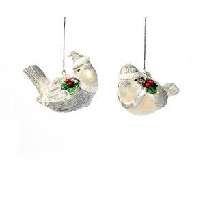 Festive Silver Bird Ornament